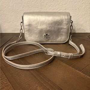 Tory Burch Metallic Silver Crossbody Bag